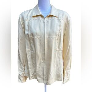 Vintage Blue Ice 100% Silk Butter Yellow Zip-Up Jacket